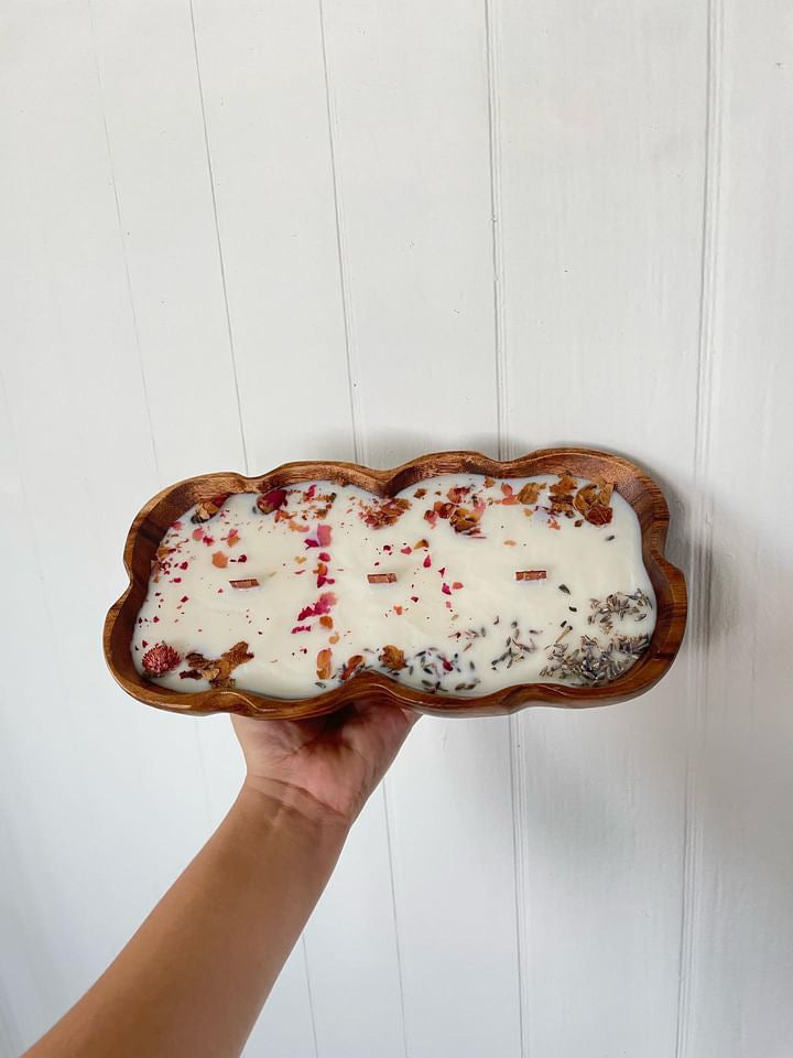 Candle-ready 10" rectangular flare wood bowl