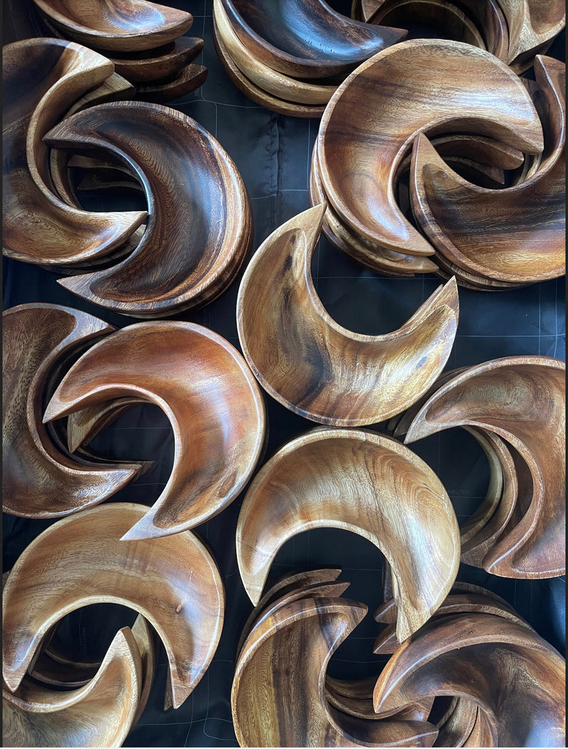 Candle-ready moon wood bowl