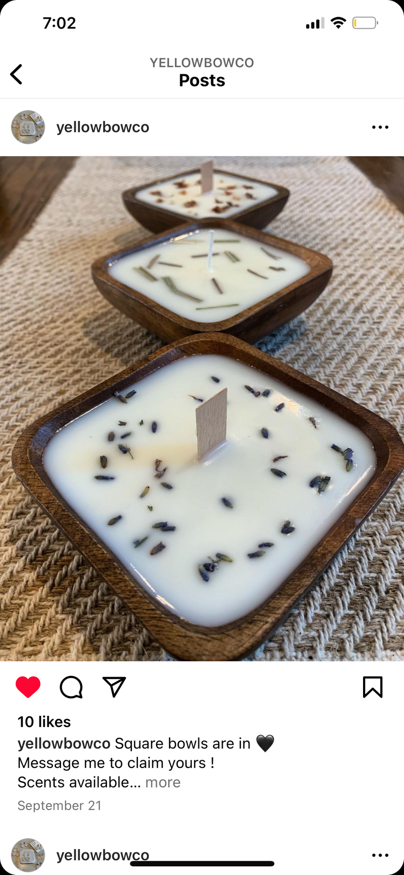 Candle-ready 4" square wood bowl