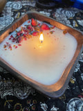 Candle-ready 4" square wood bowl