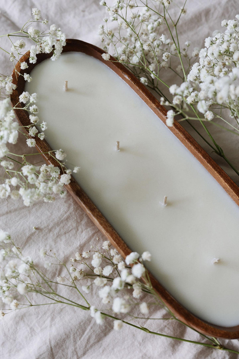 Candle-ready 12" long oval wood bowl