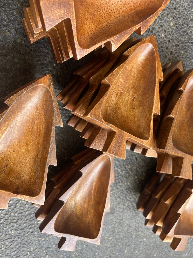 Candle-ready 7" mini Christmas tree wood bowl