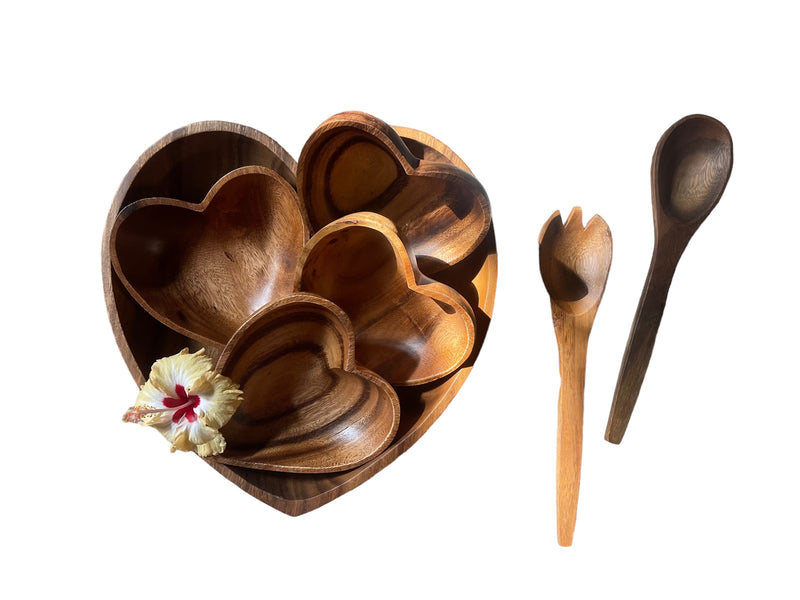 Acacia Wood Heart Set of 7