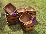 Candle-ready mini square wood bowl