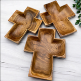 Candle-ready Large Wooden Cross Bowl