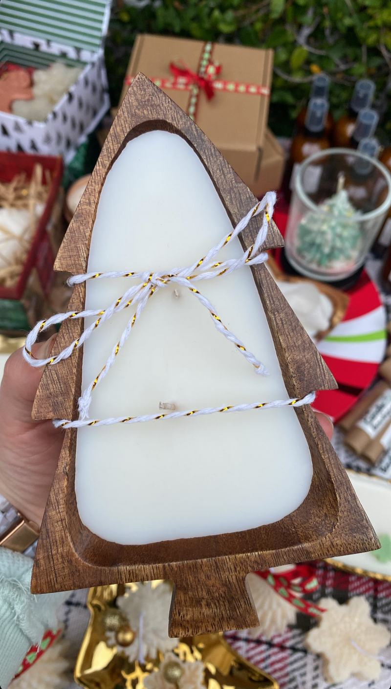 Candle-ready 7" mini Christmas tree wood bowl
