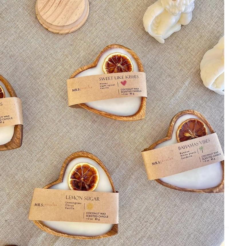 Candle-ready small heart wood bowl