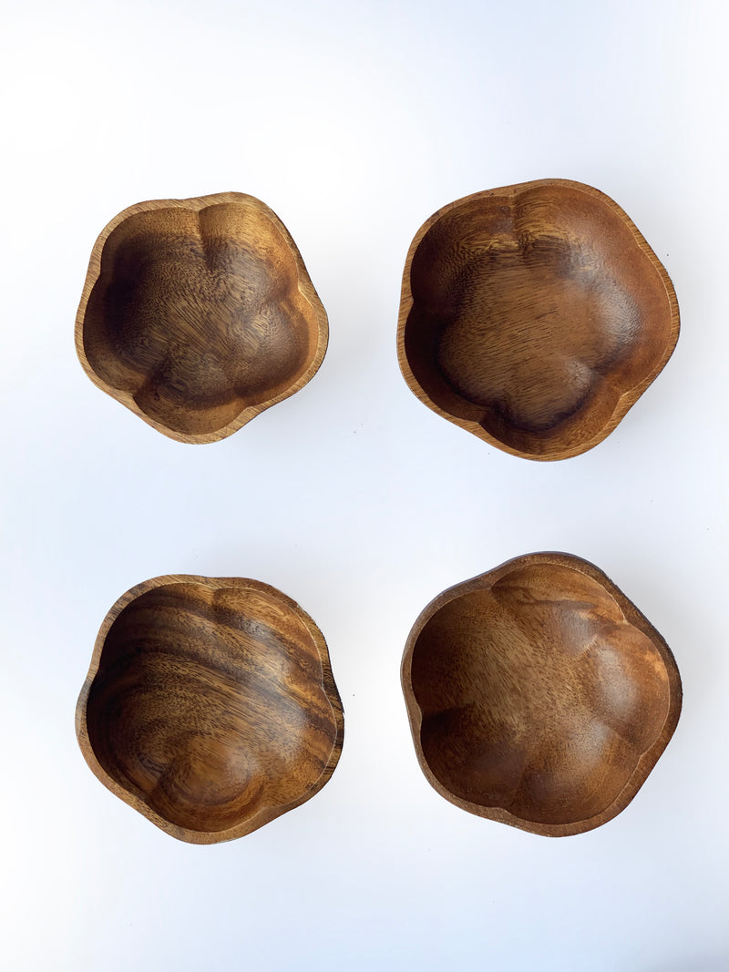 Mini Acacia Wood Flower bowls Set of 4