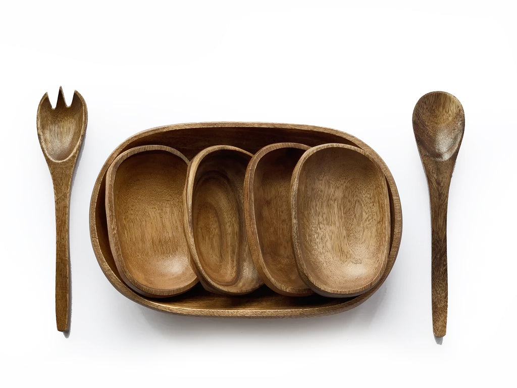 Acacia Wood Oval bowls Set of 7