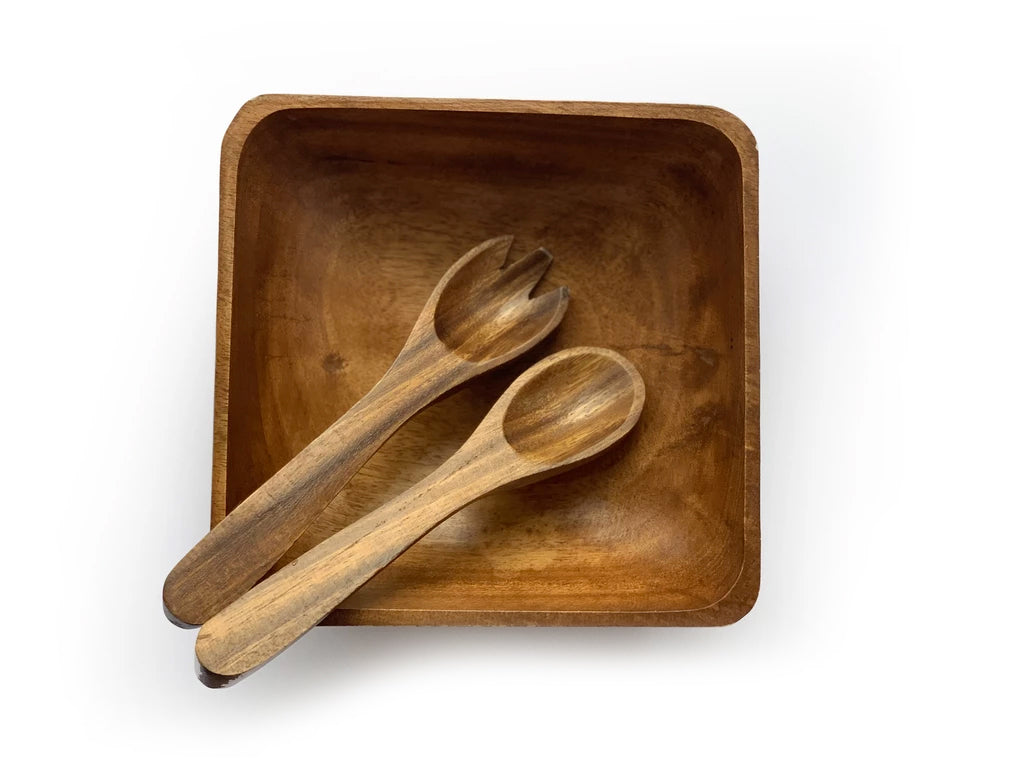 Acacia Wood Square bowl +utensils