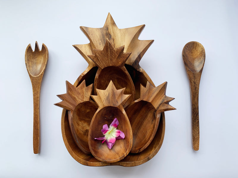 Acacia Wood Pine Bowls Set of 7