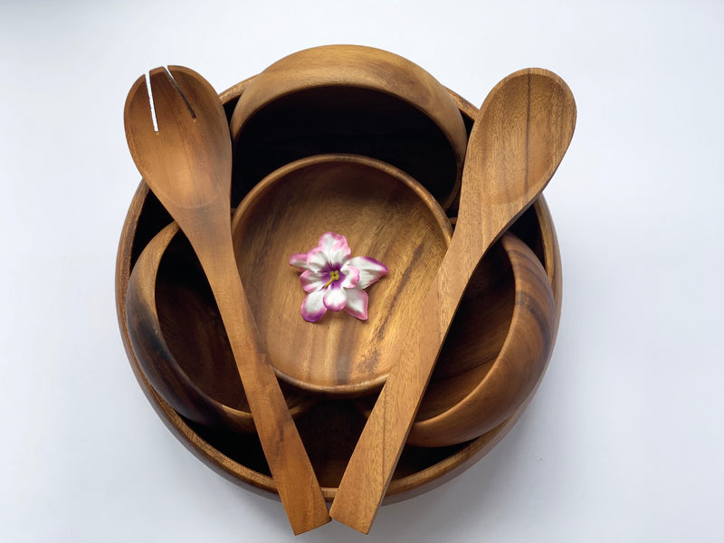 Acacia wood Round Calabash Set of 7