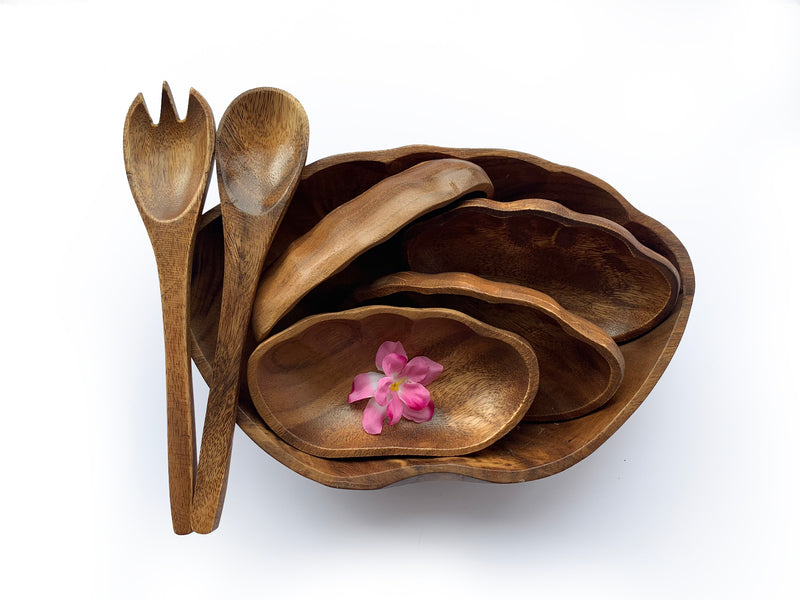 Acacia Wood Shell bowls set of 7