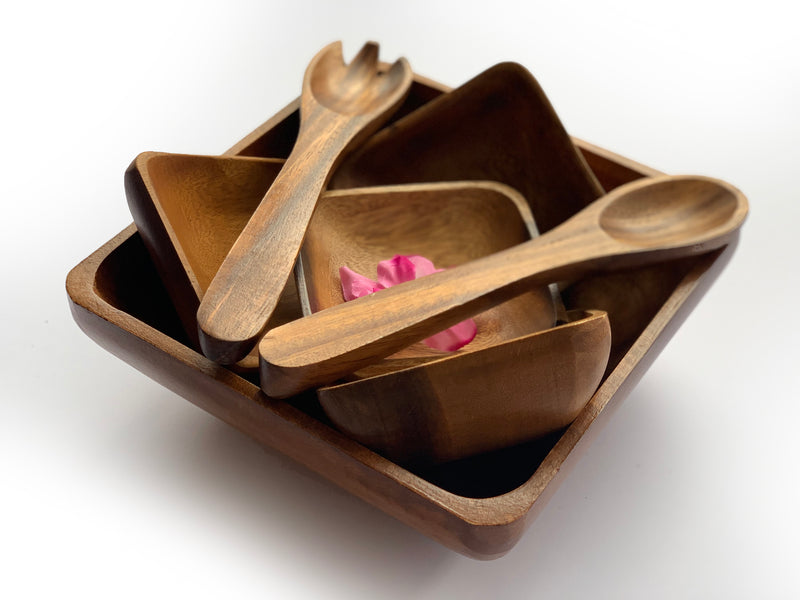 Acacia wood Square Set of 7